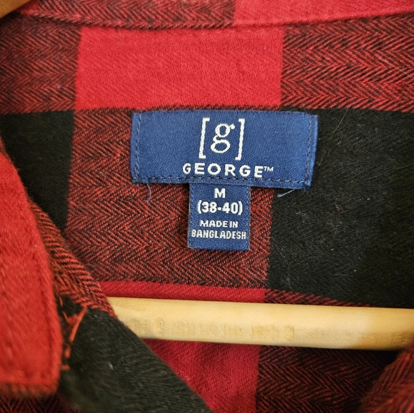 George Red Black Plaid Flannel Men's Buttondown M (38-40) - Picture 2 of 5